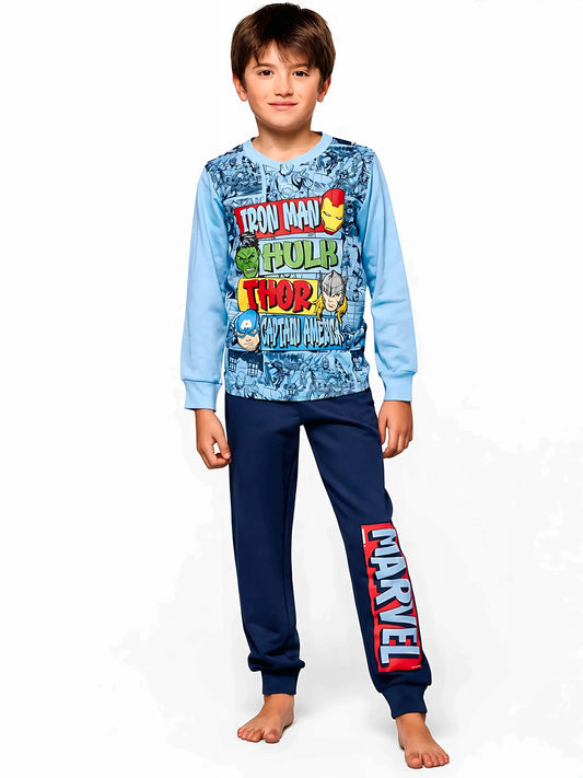Pigiama cotone felpato Avengers bambino baby MV40M7802, colore azzurro
