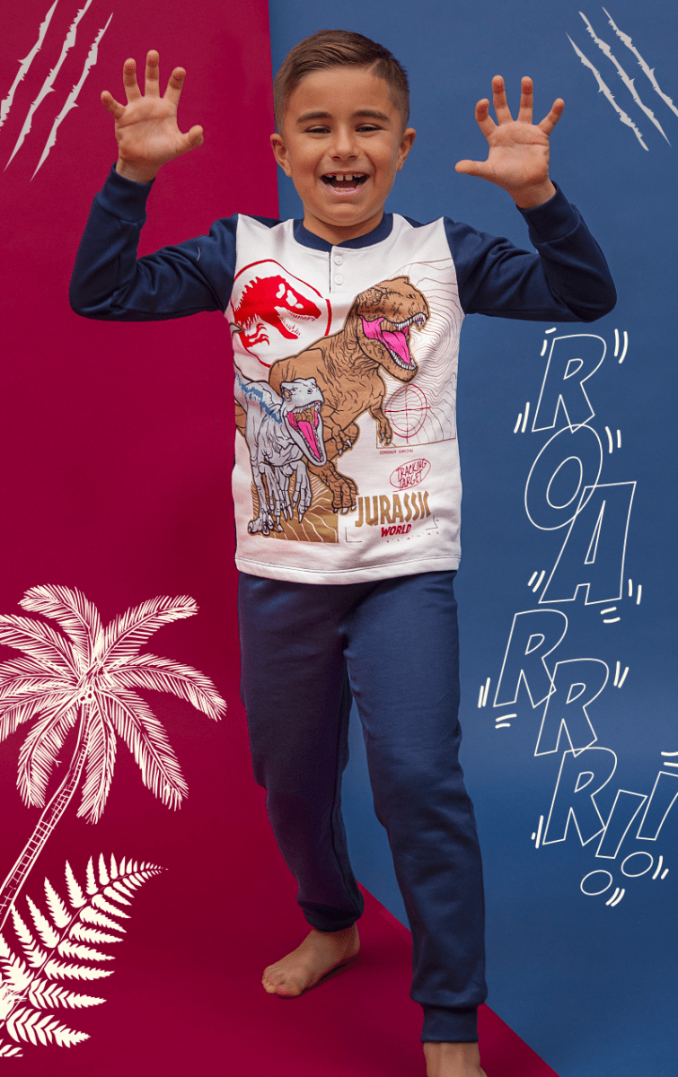 Pigiama cotone felpato Jurassic World bambino UN40G4716
