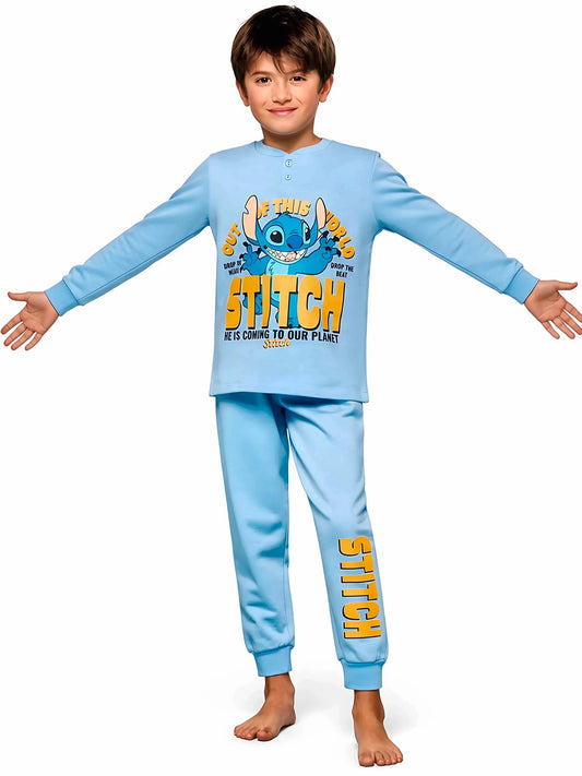 Pigiama cotone felpato Lilo&Stitch bambino baby DY40G4910, colore azzurro