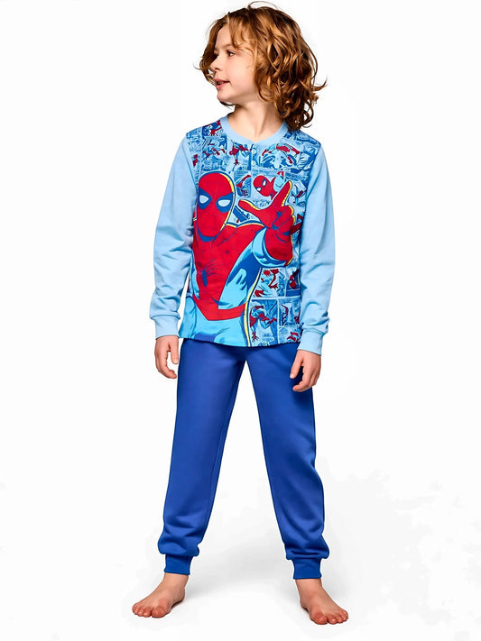 Pigiama cotone felpato Spiderman bambino baby MV40M7818, colore azzurro
