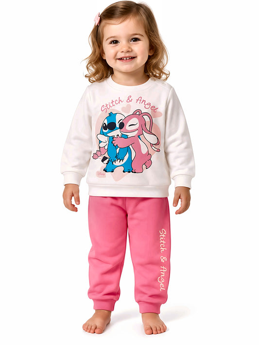Pigiama cotone felpato Stitch&Angel Disney neonata bambina DY32U0237 - PANNA/ROSA MEDIO