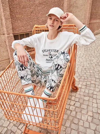 Pigiama donna Gisela girocollo in caldo cotone Silvestro Looney Tunes 20345