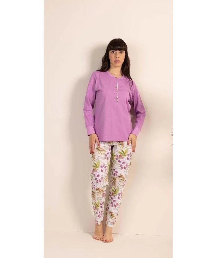 Pigiama donna Jersey serafino Gary manica lunga pantalone lungo 5342