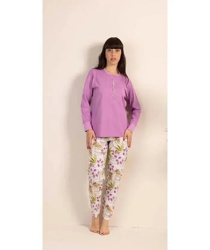 Pigiama donna Jersey serafino Gary manica lunga pantalone lungo 5342