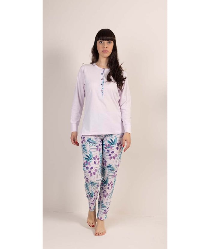 Pigiama donna Jersey serafino Gary manica lunga pantalone lungo 5342