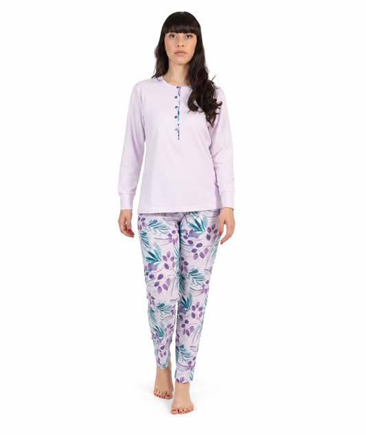 Pigiama donna Jersey serafino Gary manica lunga pantalone lungo 5342