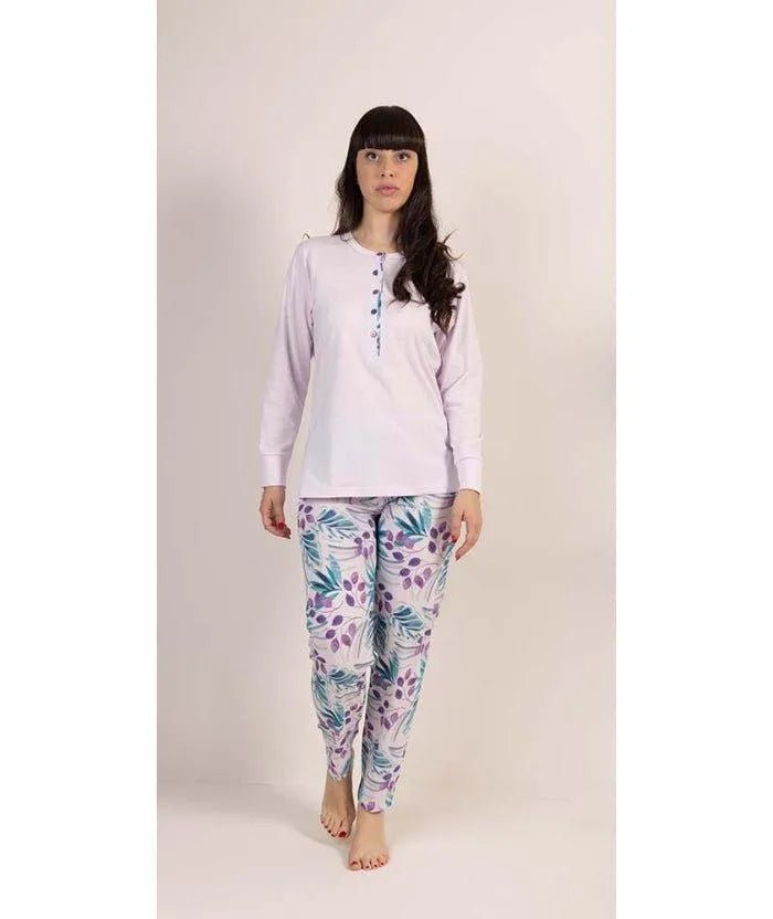 Pigiama donna Jersey serafino Gary manica lunga pantalone lungo 5342