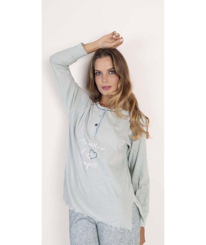 Pigiama donna Jersey serafino Gary manica lunga pantalone lungo 5365