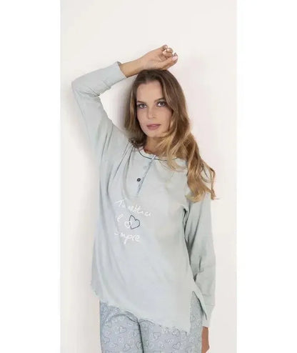 Pigiama donna Jersey serafino Gary manica lunga pantalone lungo 5365