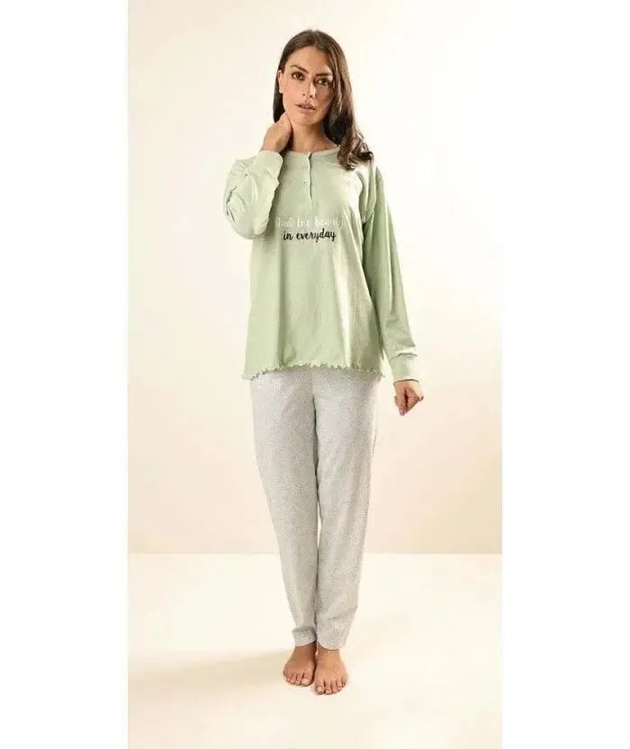 Pigiama donna Jersey serafino Gary manica lunga pantalone lungo Z50060