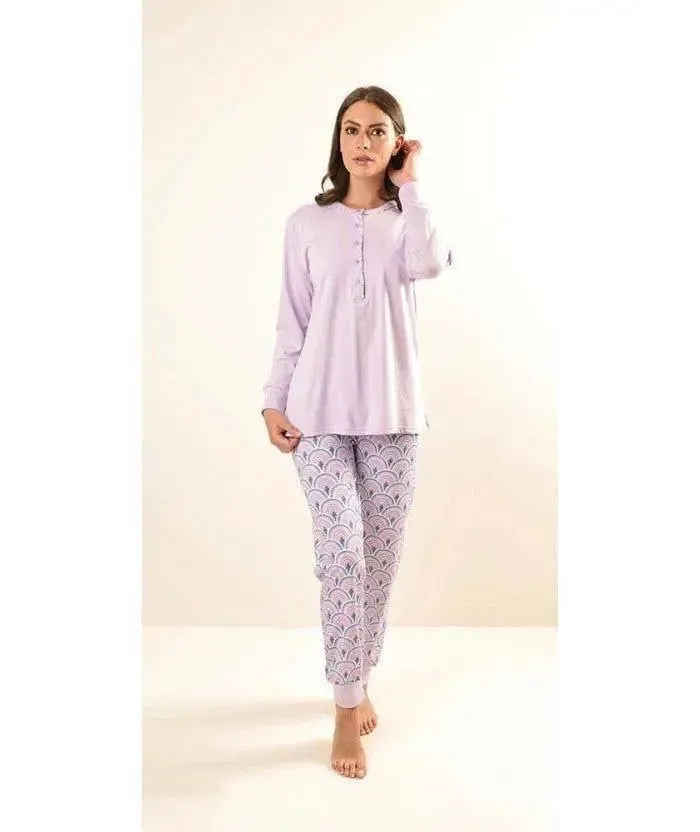 Pigiama donna Jersey serafino Gary manica lunga pantalone lungo Z50100