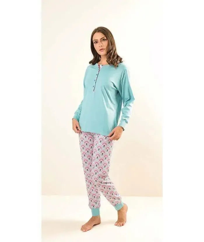 Pigiama donna Jersey serafino Gary manica lunga pantalone lungo Z50100