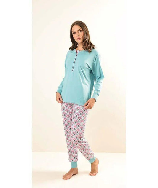 Pigiama donna Jersey serafino Gary manica lunga pantalone lungo Z50100