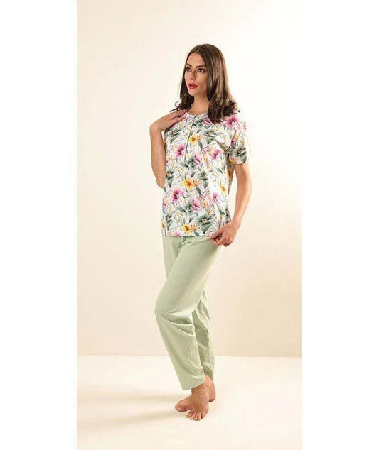 Pigiama donna Jersey serafino Gary mezza manica pantalone lungo Z50074