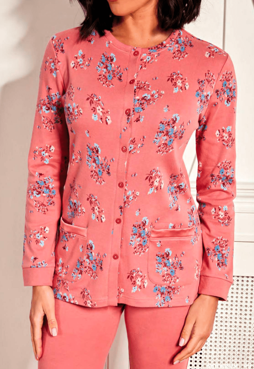Pigiama donna Nottingham aperto caldo cotone interlock NPA385