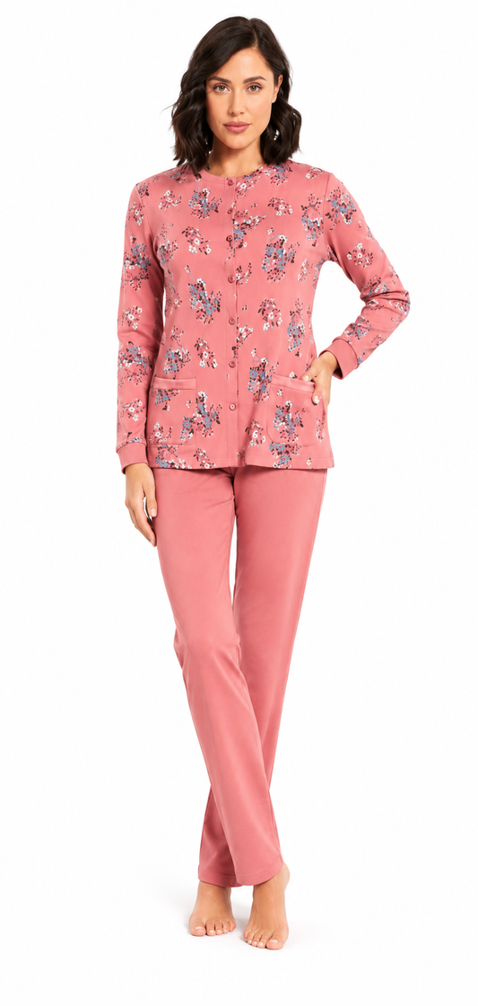 Pigiama donna Nottingham aperto caldo cotone interlock NPA385