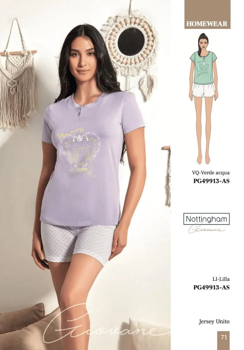 Pigiama donna Nottingham corto in cotone PG49913