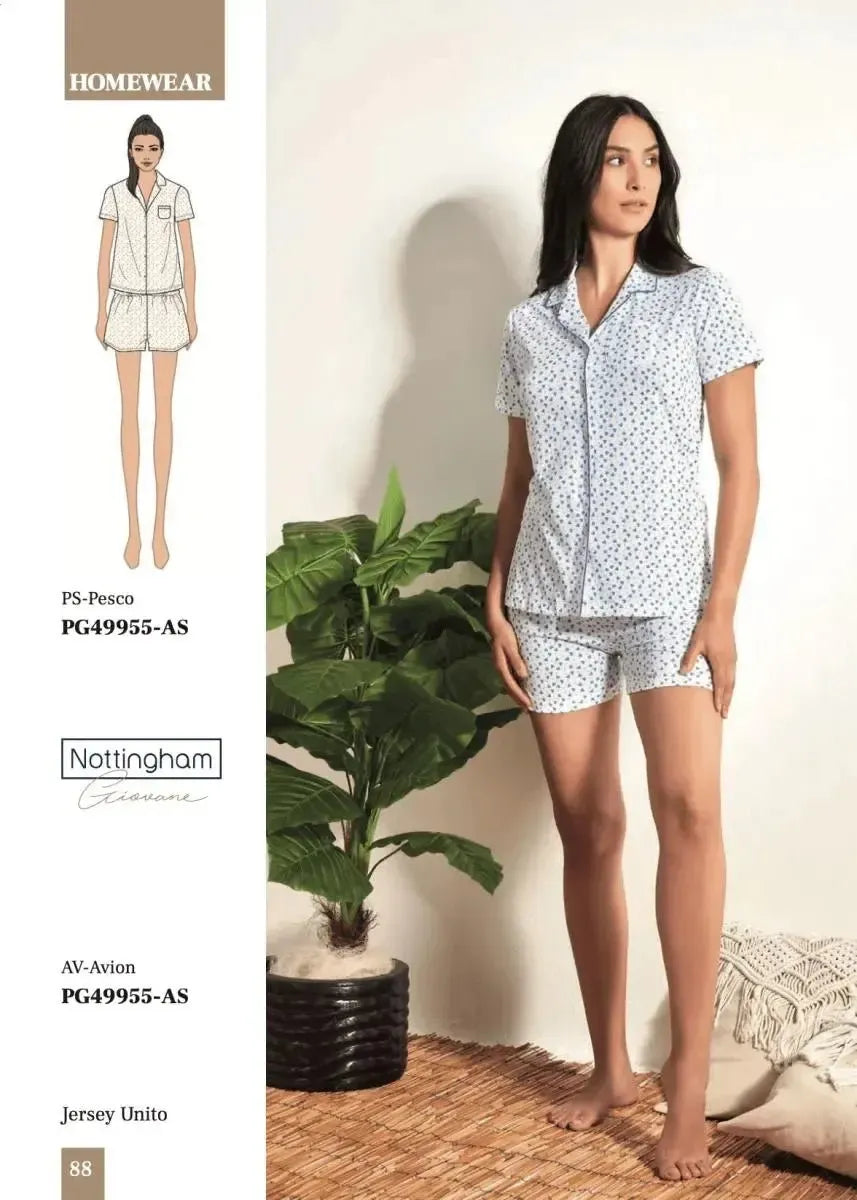 Pigiama donna Nottingham mezza manica aperta e pantaloncino corto PG49955