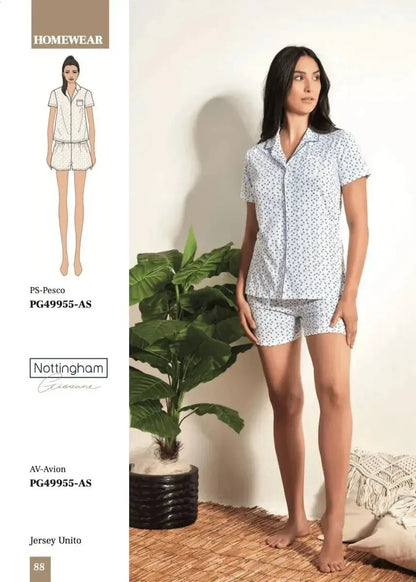Pigiama donna Nottingham mezza manica aperta e pantaloncino corto PG49955