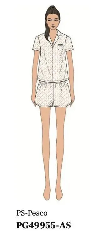 Pigiama donna Nottingham mezza manica aperta e pantaloncino corto PG49955