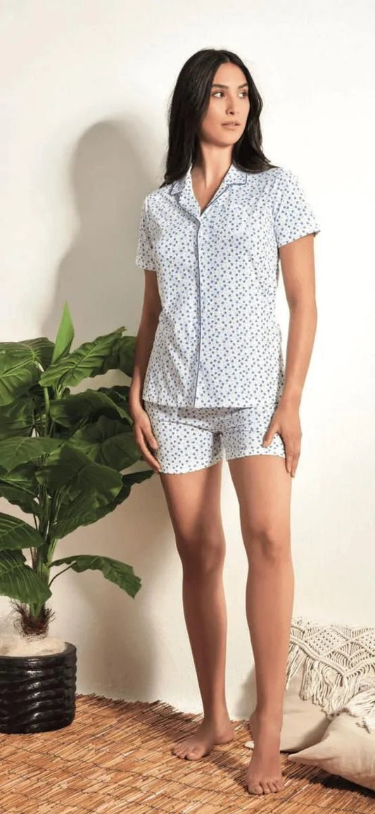 Pigiama donna Nottingham mezza manica aperta e pantaloncino corto PG49955