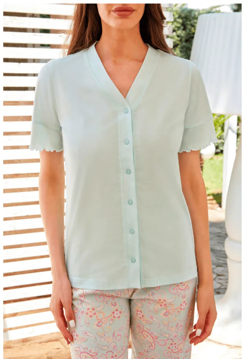 Pigiama donna Nottingham mezza manica aperto cotone NPB140