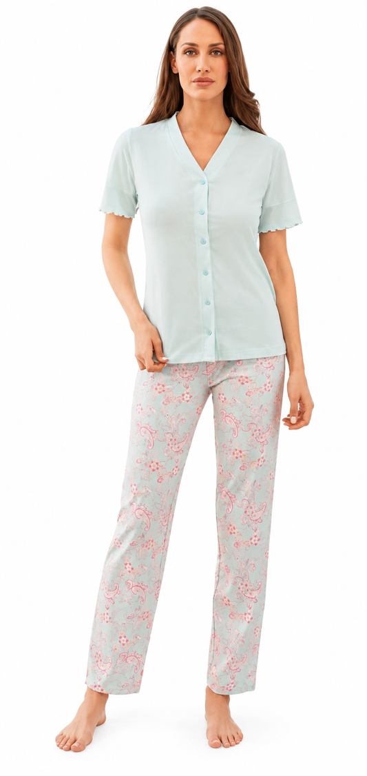Pigiama donna Nottingham mezza manica aperto cotone NPB140