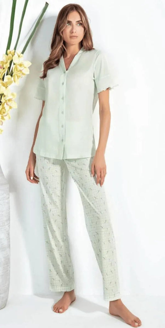 Pigiama donna Nottingham mezza manica aperto cotone PG49806