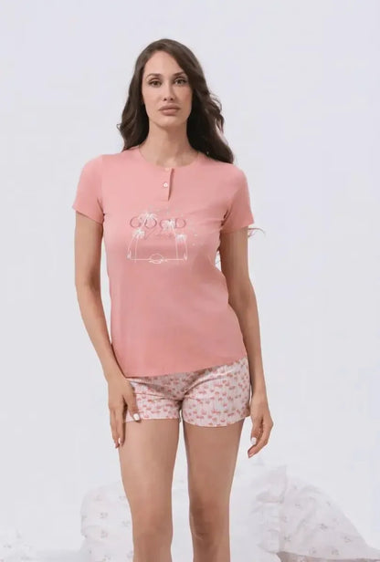 Pigiama donna Nottingham mezza manica e pantaloncino cotone NPB268