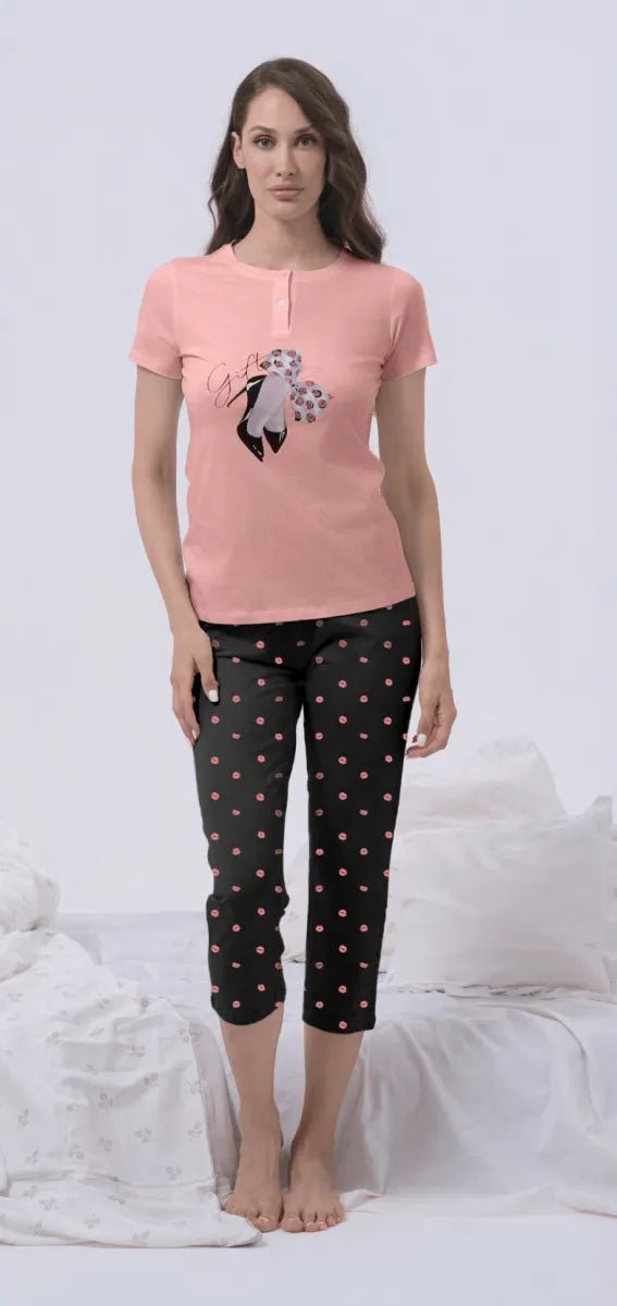 Pigiama donna Nottingham mezza manica e pinocchietto cotone NPB215