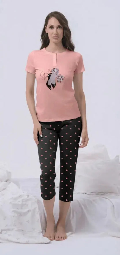 Pigiama donna Nottingham mezza manica e pinocchietto cotone NPB215