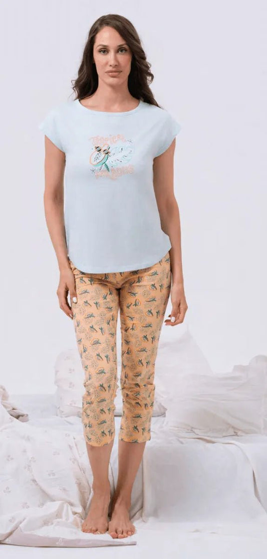 Pigiama donna Nottingham mezza manica e pinocchietto cotone NPB275