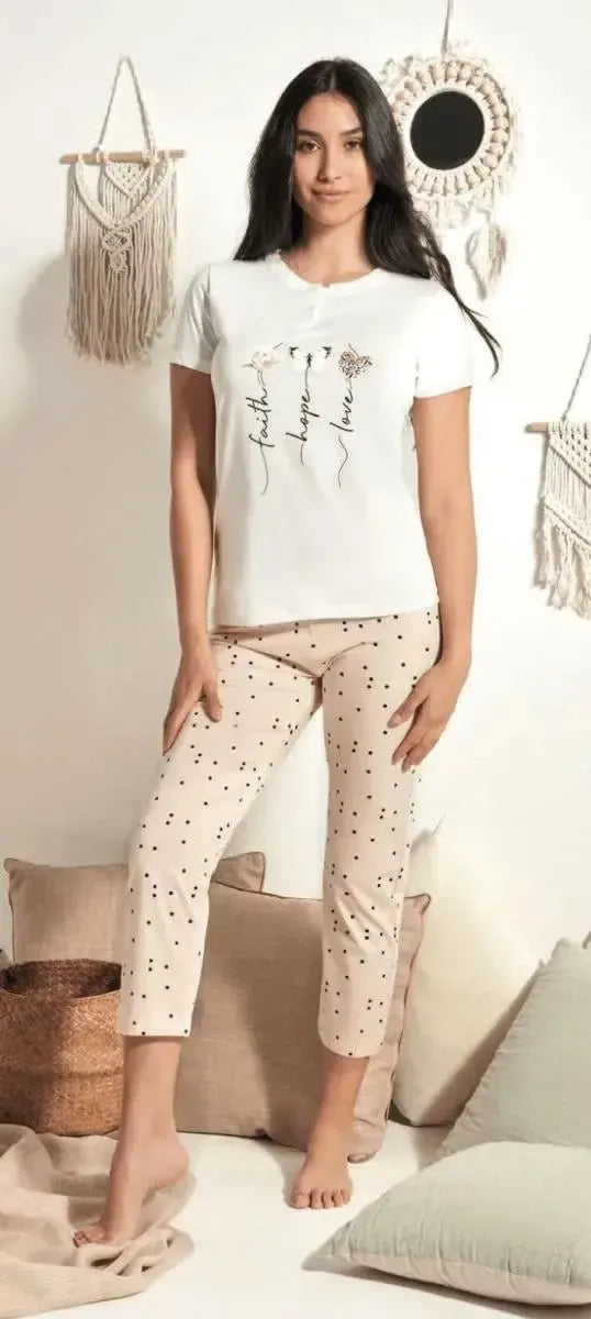 Pigiama donna Nottingham mezza manica pinocchietto in cotone PG49904