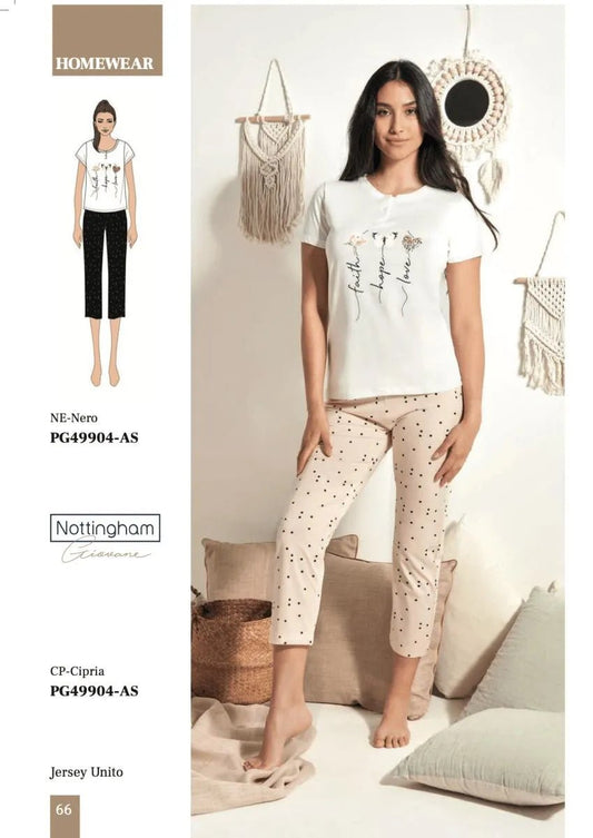 Pigiama donna Nottingham mezza manica pinocchietto in cotone PG49904
