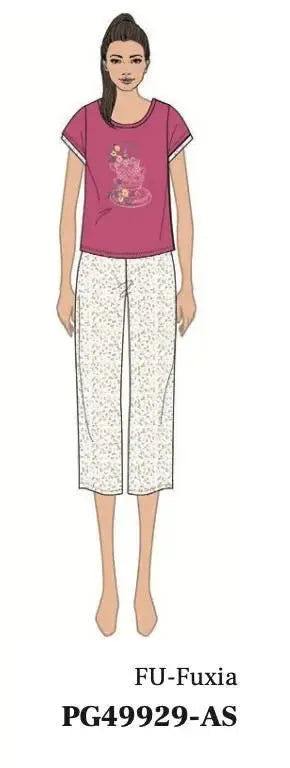 Pigiama donna Nottingham mezza manica pinocchietto in cotone PG49929