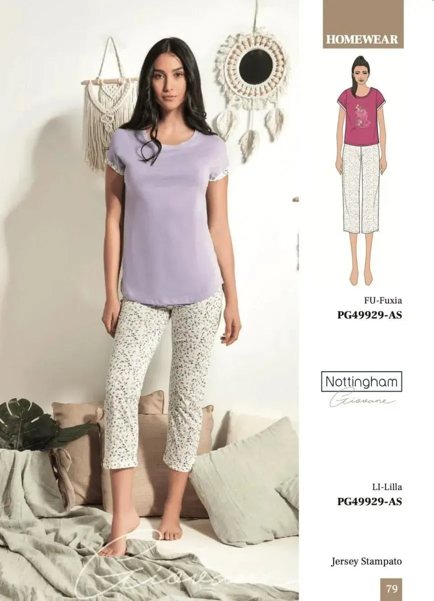 Pigiama donna Nottingham mezza manica pinocchietto in cotone PG49929