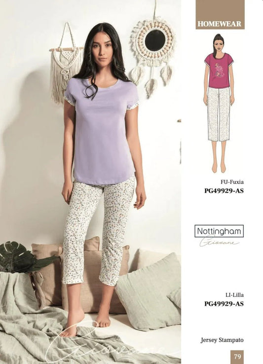 Pigiama donna Nottingham mezza manica pinocchietto in cotone PG49929
