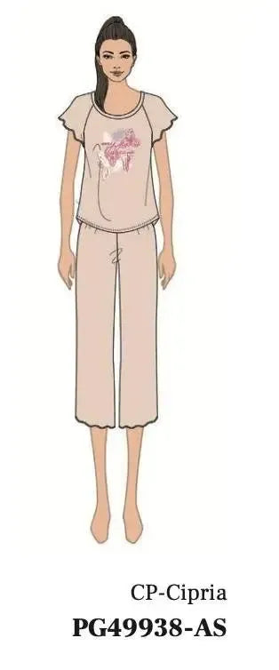 Pigiama donna Nottingham mezza manica pinocchietto in cotone PG49938