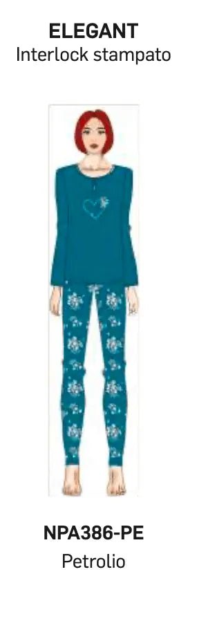 Pigiama donna Nottingham serafino caldo cotone interlock NPA386