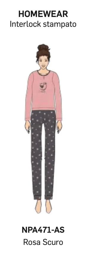 Pigiama donna Nottingham serafino caldo cotone interlock NPA471