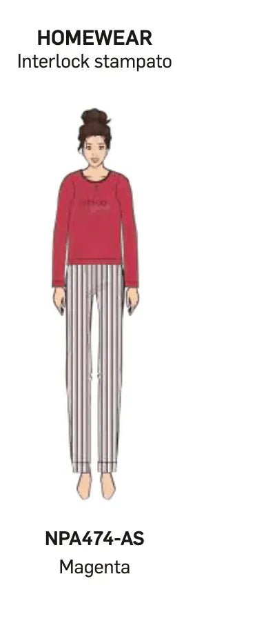 Pigiama donna Nottingham serafino caldo cotone interlock NPA474