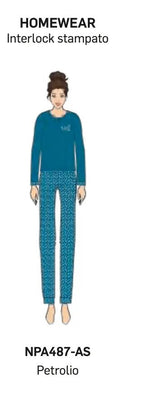 Pigiama donna Nottingham serafino caldo cotone interlock NPA487