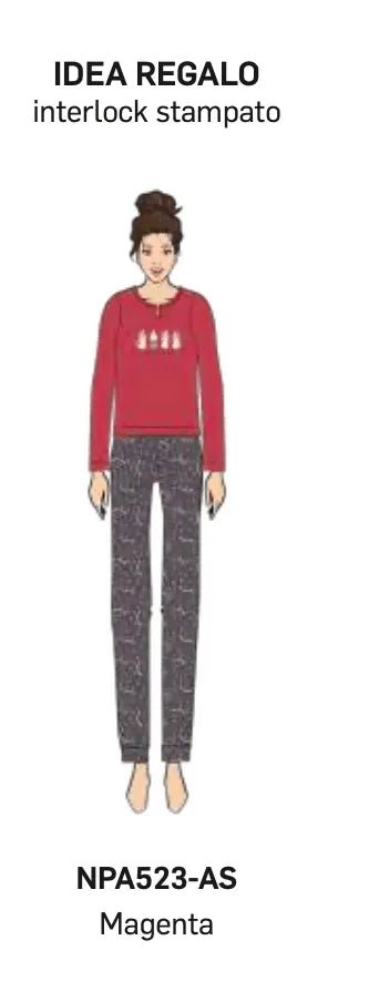 Pigiama donna Nottingham serafino caldo cotone interlock NPA523