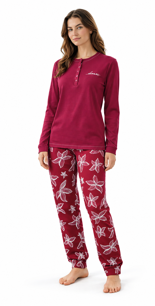 Pigiama donna Nottingham serafino caldo cotone interlock NPB963