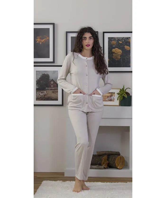Pigiama donna aperto invernale interlock Gary 5576