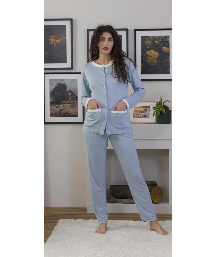 Pigiama donna aperto invernale interlock Gary 5576