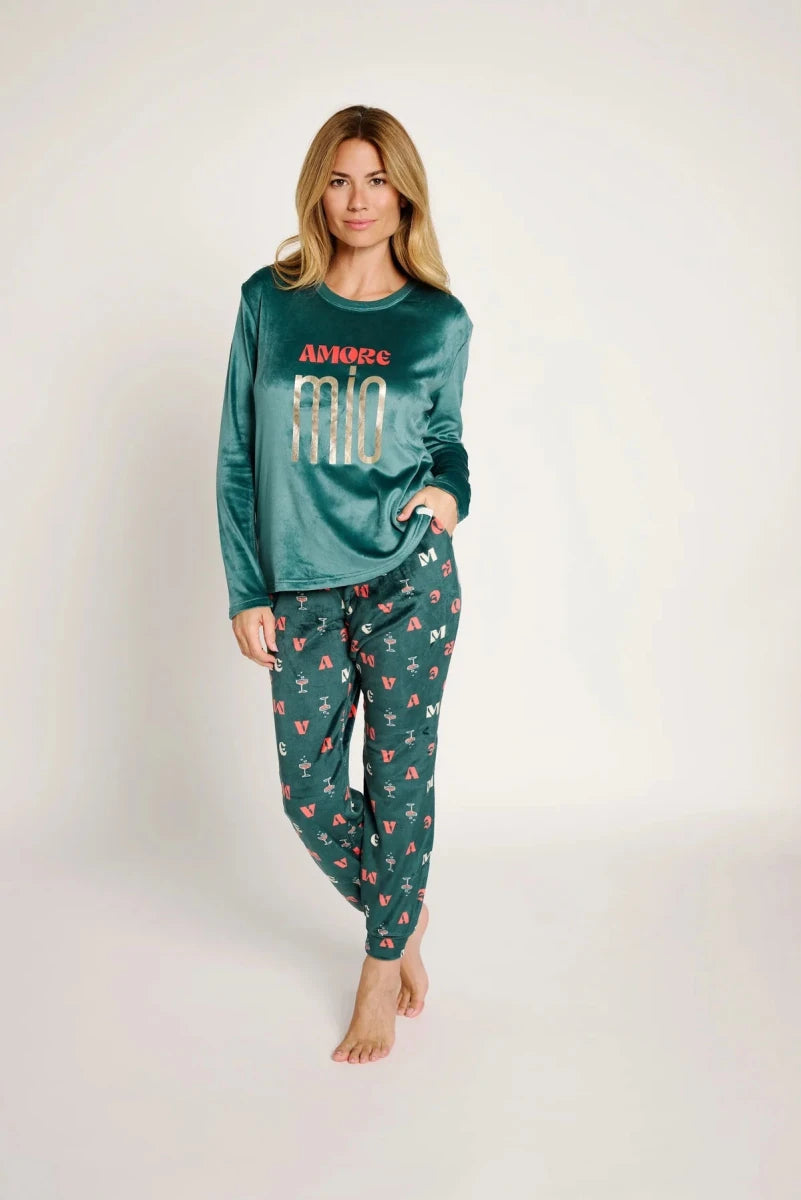 Pigiama donna in ciniglia felpata girocollo Muydemi 12011041