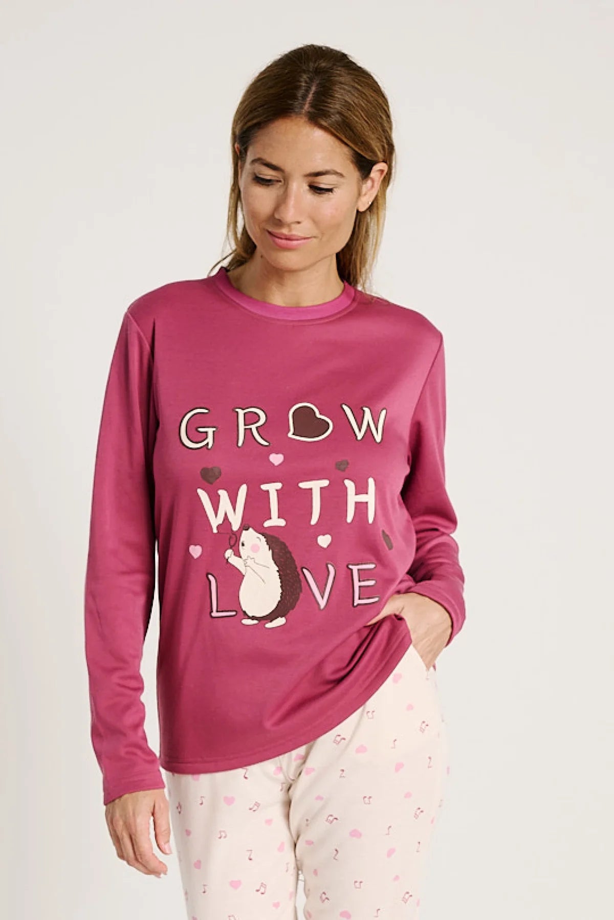 Pigiama donna in cotone felpato girocollo Muydemi 12011030