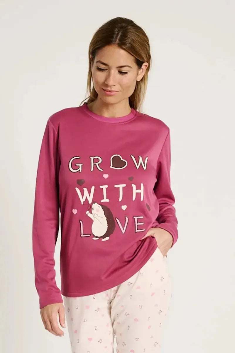 Pigiama donna in cotone felpato girocollo Muydemi 12011030