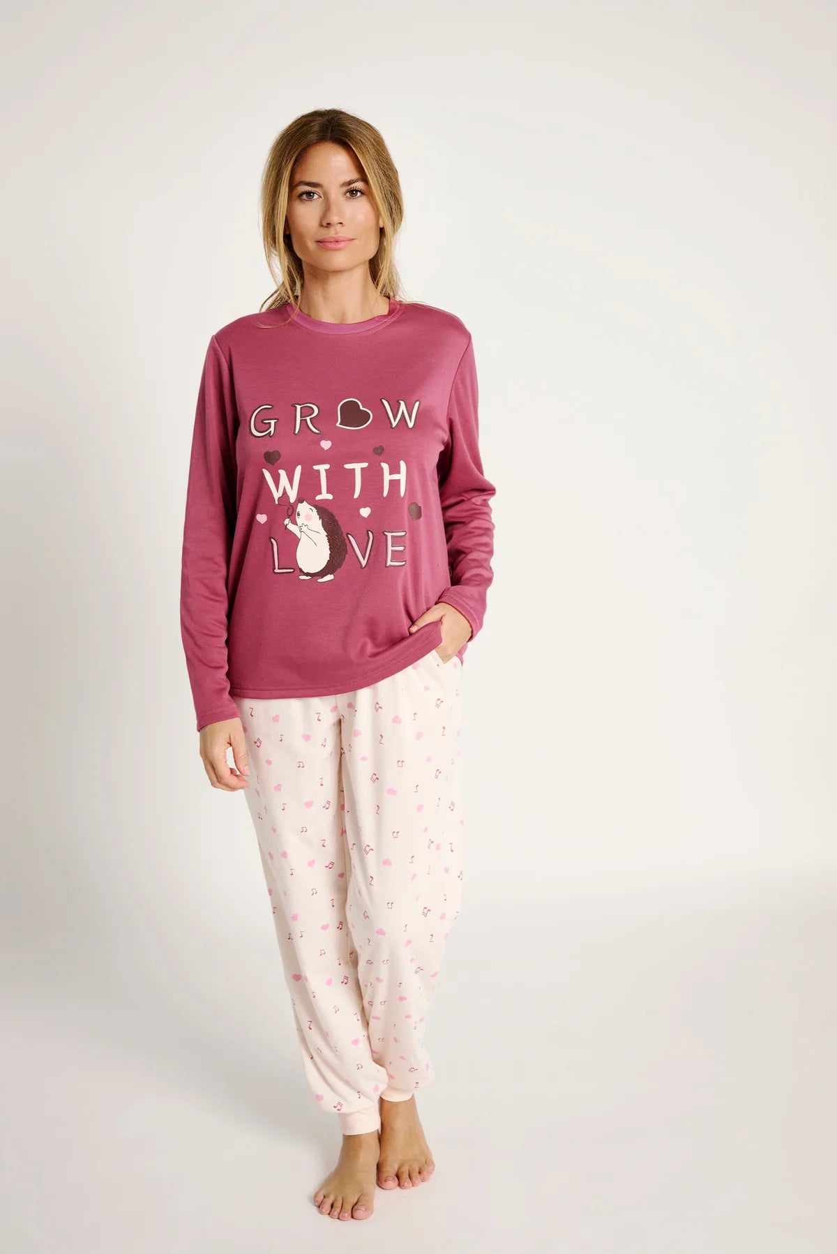 Pigiama donna in cotone felpato girocollo Muydemi 12011030